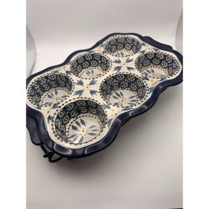 Temp-tations Old World 6 Cup Muffin Pan w/ Wire Rack - Hand Painted Stoneware